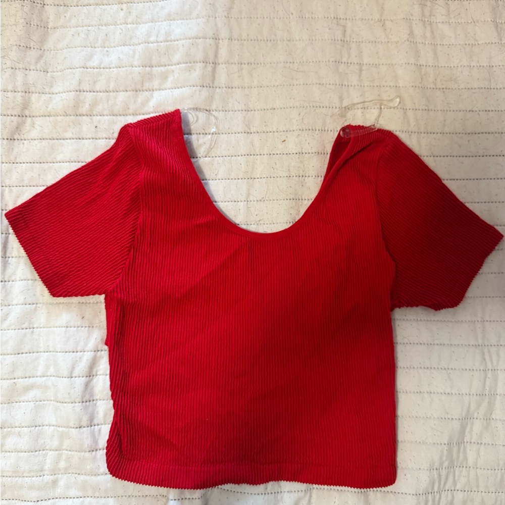 Active USA Bright Red Ribbed Scoop Crop Top